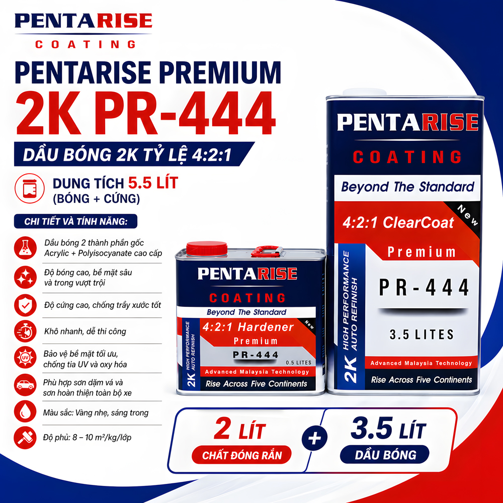 Dầu Bóng Chậm Khô PentaRise Premium 2K PR-444 (4:2:1) 5.5 Lít Dầu Bóng Chậm Khô PentaRise Premium 2K PR-444 (4:2:1) 5.5 Lít