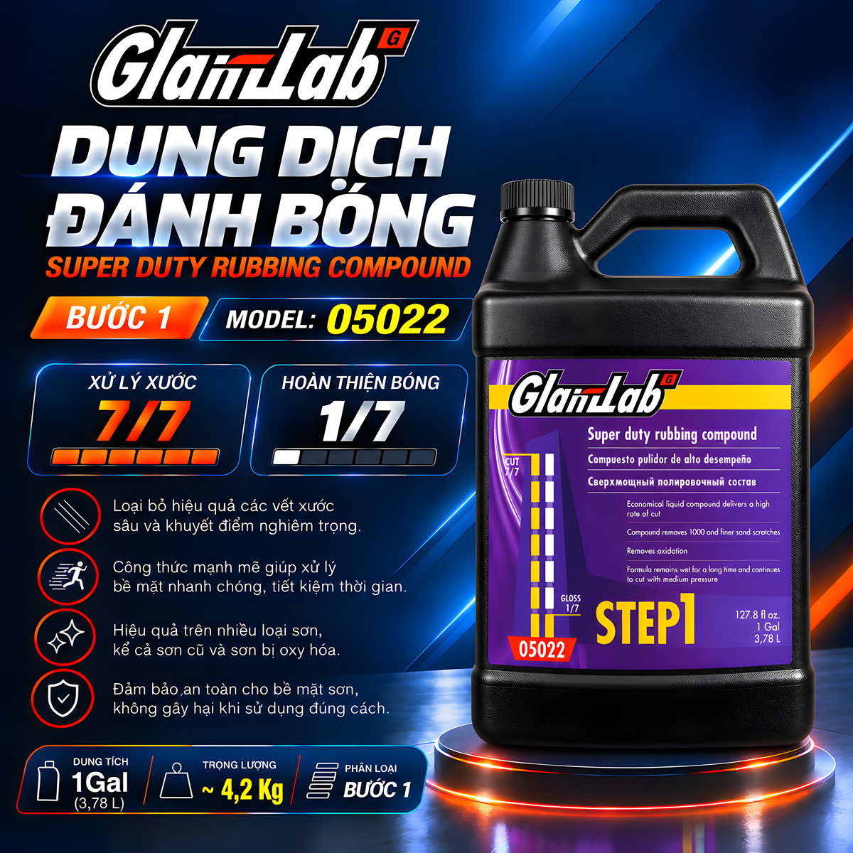 Dung Dịch Đánh Bóng Phá Xước Siêu Mạnh Bước 1 – Super Duty Rubbing Compound Glanzlab 05022 (1 Gal / 3,78 L – 4.9Kg) | Giải Pháp Thay Thế Cho 3M 05955 Dung Dịch Đánh Bóng Phá Xước Siêu Mạnh Bước 1 – Super Duty Rubbing Compound Glanzlab 05022 (1 Gal / 3,78 L – 4.9Kg) | Giải Pháp Thay Thế Cho 3M 05955