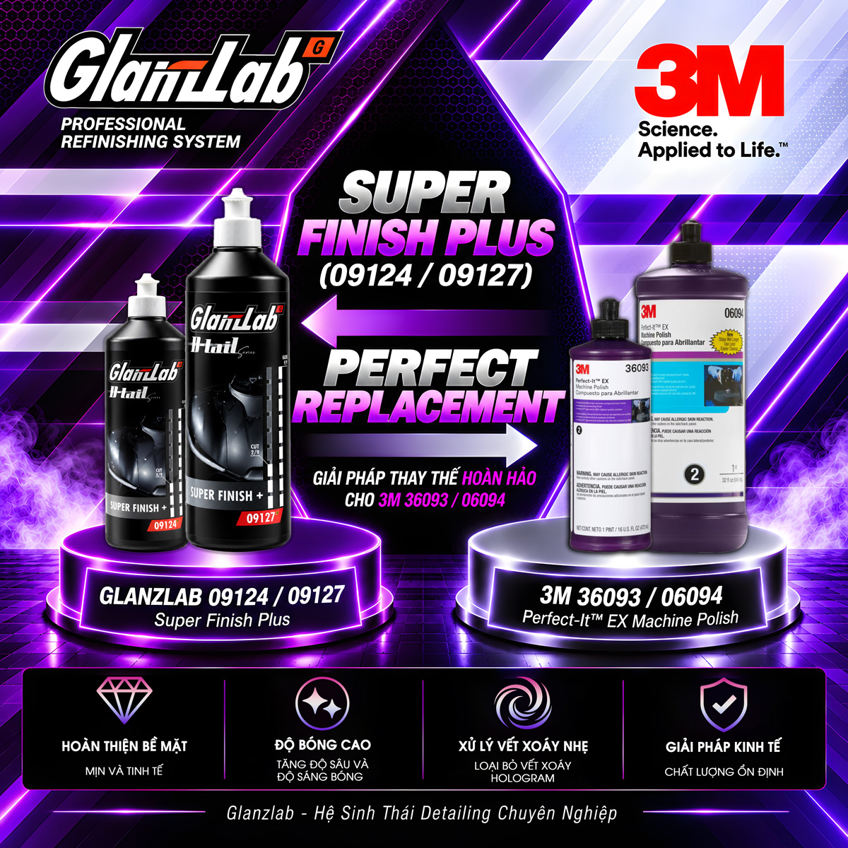 Dung dịch đánh bóng hoàn thiện Super Finish Plus GlanzLab 09124 500ml thay thế 3M 36093 và 3M 06094 Dung dịch đánh bóng hoàn thiện Super Finish Plus GlanzLab 09124 500ml thay thế 3M 36093 và 3M 06094
