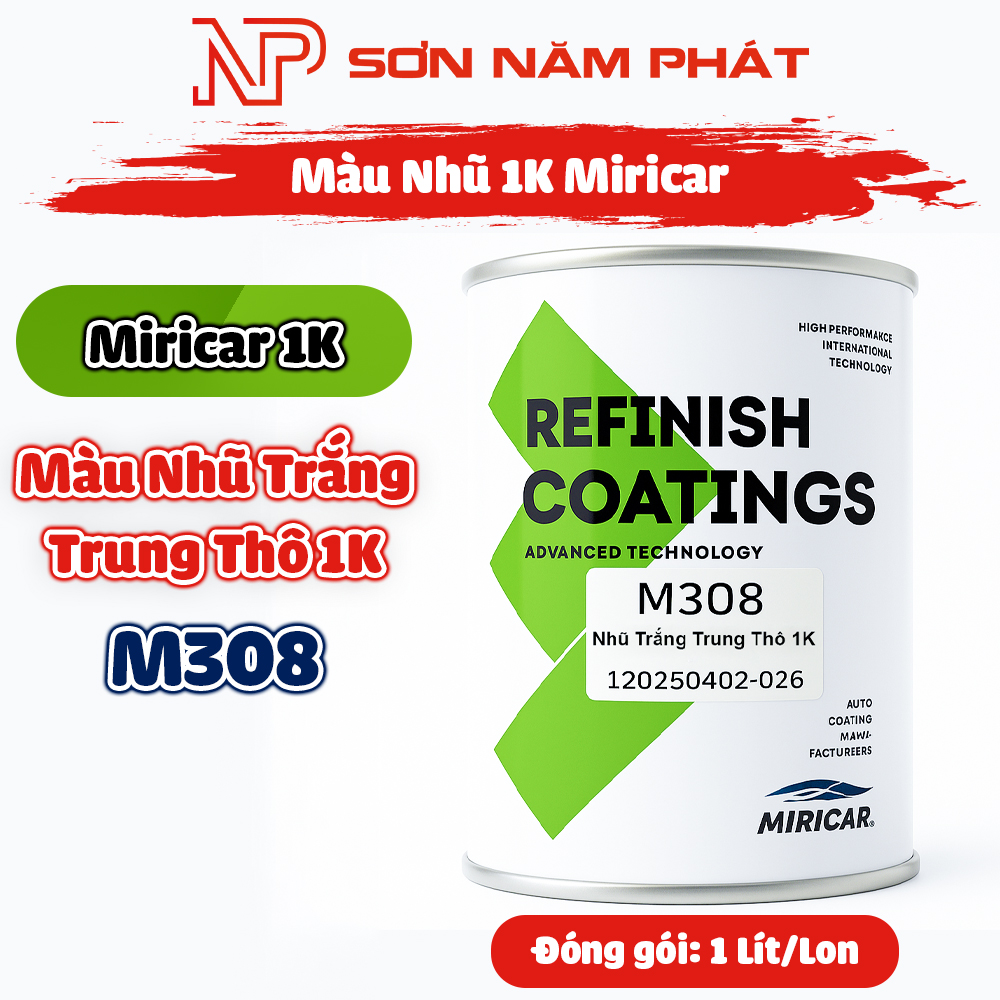 Sơn Nhũ 1K Miricar M308 Màu Nhũ Trắng Trung Thô Sơn Nhũ 1K Miricar M308 Màu Nhũ Trắng Trung Thô