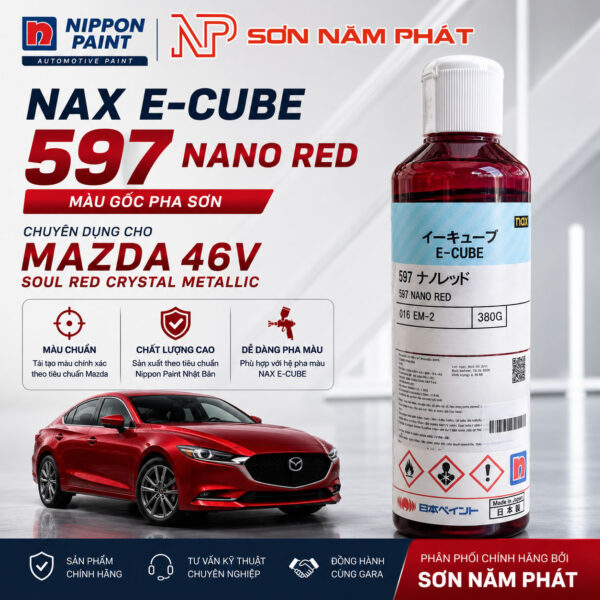 Nippon Paint NAX E-CUBE 597 Nano Red 380g – Màu Gốc Pha Sơn Mazda 46V Soul Red Crystal Metallic
