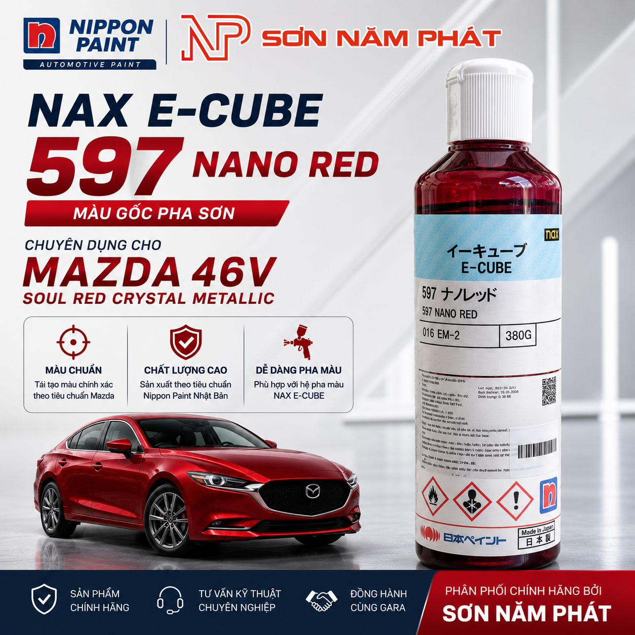 Nippon Paint NAX E-CUBE 597 Nano Red 380g – Màu Gốc Pha Sơn Mazda 46V Soul Red Crystal Metallic Nippon Paint NAX E-CUBE 597 Nano Red 380g – Màu Gốc Pha Sơn Mazda 46V Soul Red Crystal Metallic