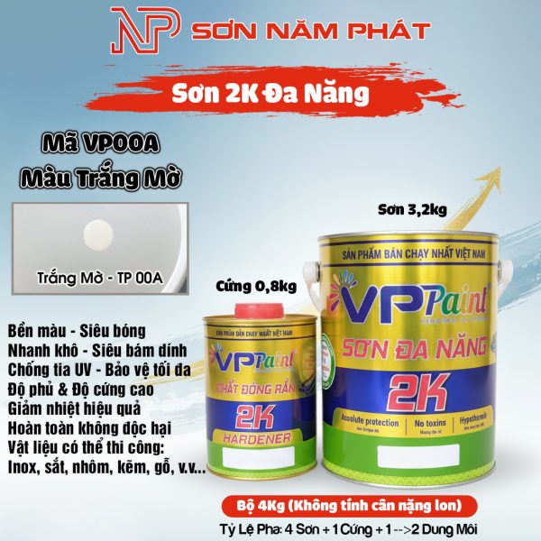 Sơn 2K Đa Năng VietPaint VPPaint VP00A – Màu Trắng Mờ | Bộ 4kg