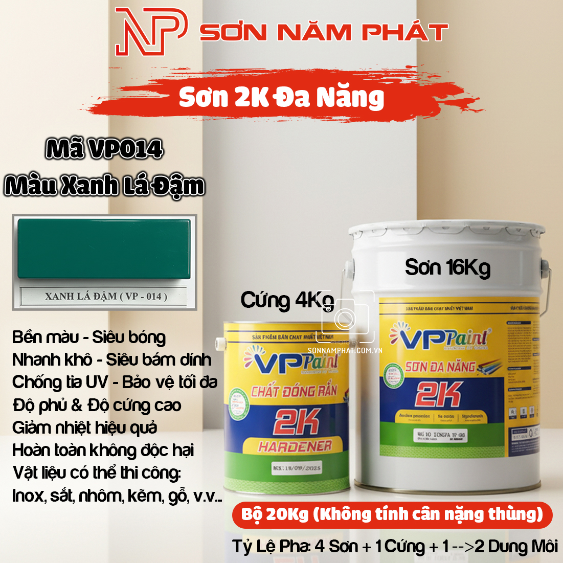 Sơn 2K Đa Năng VP014 – Màu Xanh Lá Đậm | Bộ 20kg | Sơn Năm Phát Sơn 2K Đa Năng VP014 – Màu Xanh Lá Đậm | Bộ 20kg | Sơn Năm Phát