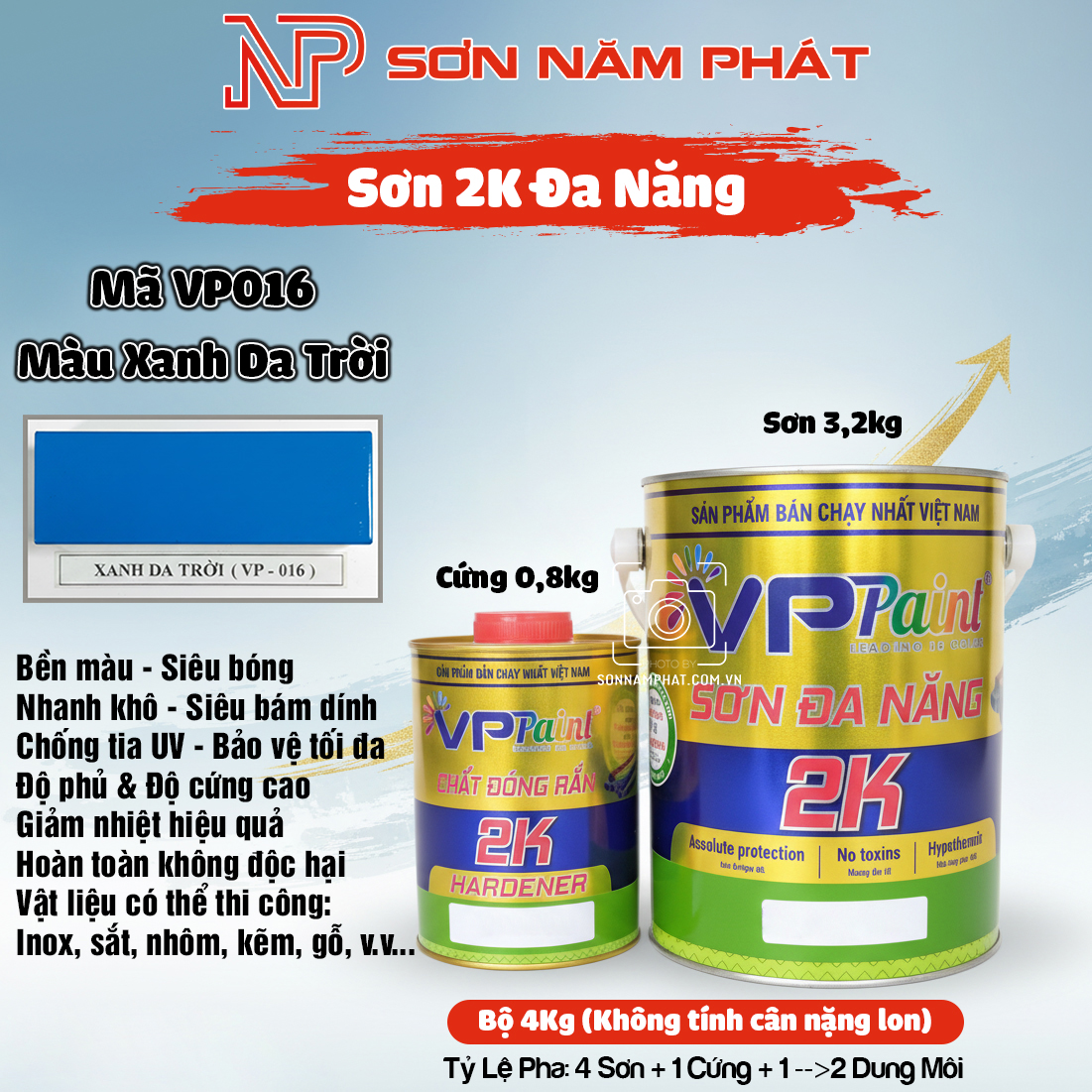 Sơn 2K Đa Năng VP016 – Màu Xanh Da Trời | Bộ 4kg Sơn 2K Đa Năng VP016 – Màu Xanh Da Trời | Bộ 4kg