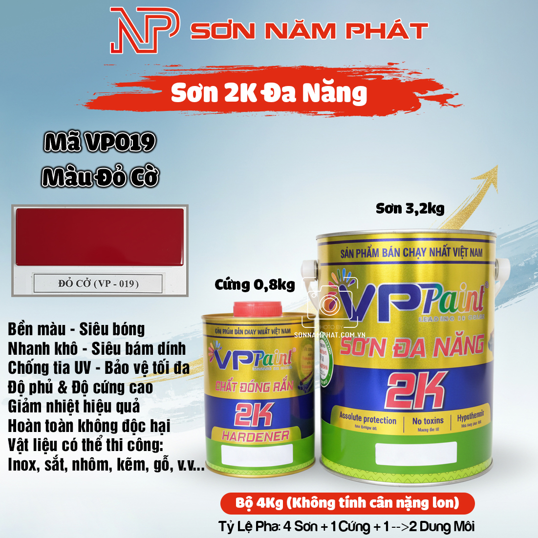 ⭐ Sơn 2K Đa Năng VP019 – Màu Đỏ Cờ | Bộ 4kg | Sơn Năm Phát ⭐ Sơn 2K Đa Năng VP019 – Màu Đỏ Cờ | Bộ 4kg | Sơn Năm Phát