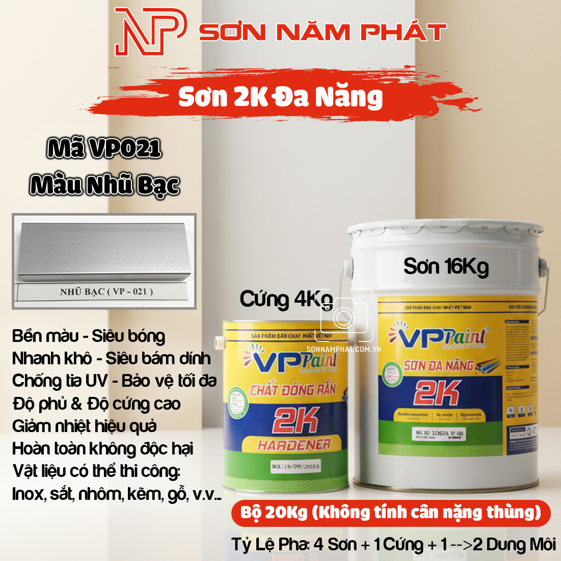 Sơn 2K Đa Năng VP021 – Màu Nhũ Bạc | Bộ 20kg Sơn 2K Đa Năng VP021 – Màu Nhũ Bạc | Bộ 20kg