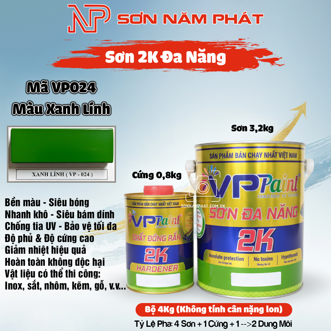Sơn 2K Đa Năng VP024 – Màu Xanh Lính | Bộ 4kg | Sơn Năm Phát Sơn 2K Đa Năng VP024 – Màu Xanh Lính | Bộ 4kg | Sơn Năm Phát