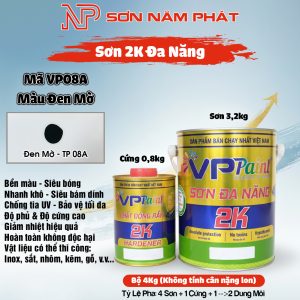Sơn 2K Đa Năng VietPaint VPPaint VP08A – Màu Đen Mờ | Bộ 4kg