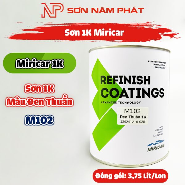 Sơn 1K Miricar M102 Màu Đen Thuần (4Kg/Lon)