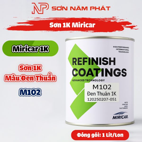 Sơn 1K Miricar M102 Màu Đen Thuần