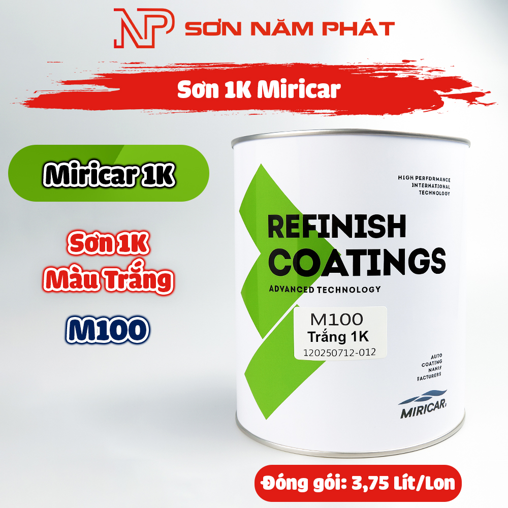 Sơn 1K Miricar M100 Màu Trắng (3,75 Lít/Lon ~ 4Kg/Lon) Sơn 1K Miricar M100 Màu Trắng (3,75 Lít/Lon ~ 4Kg/Lon)