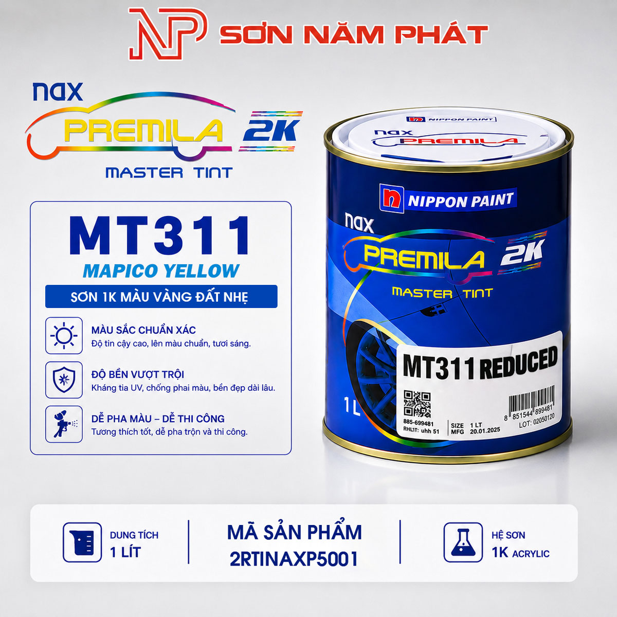 Sơn Nippon Paint NAX Premila 1K MT311 – Vàng Đất Nhẹ | 1 Lít Sơn Nippon Paint NAX Premila 1K MT311 – Vàng Đất Nhẹ | 1 Lít
