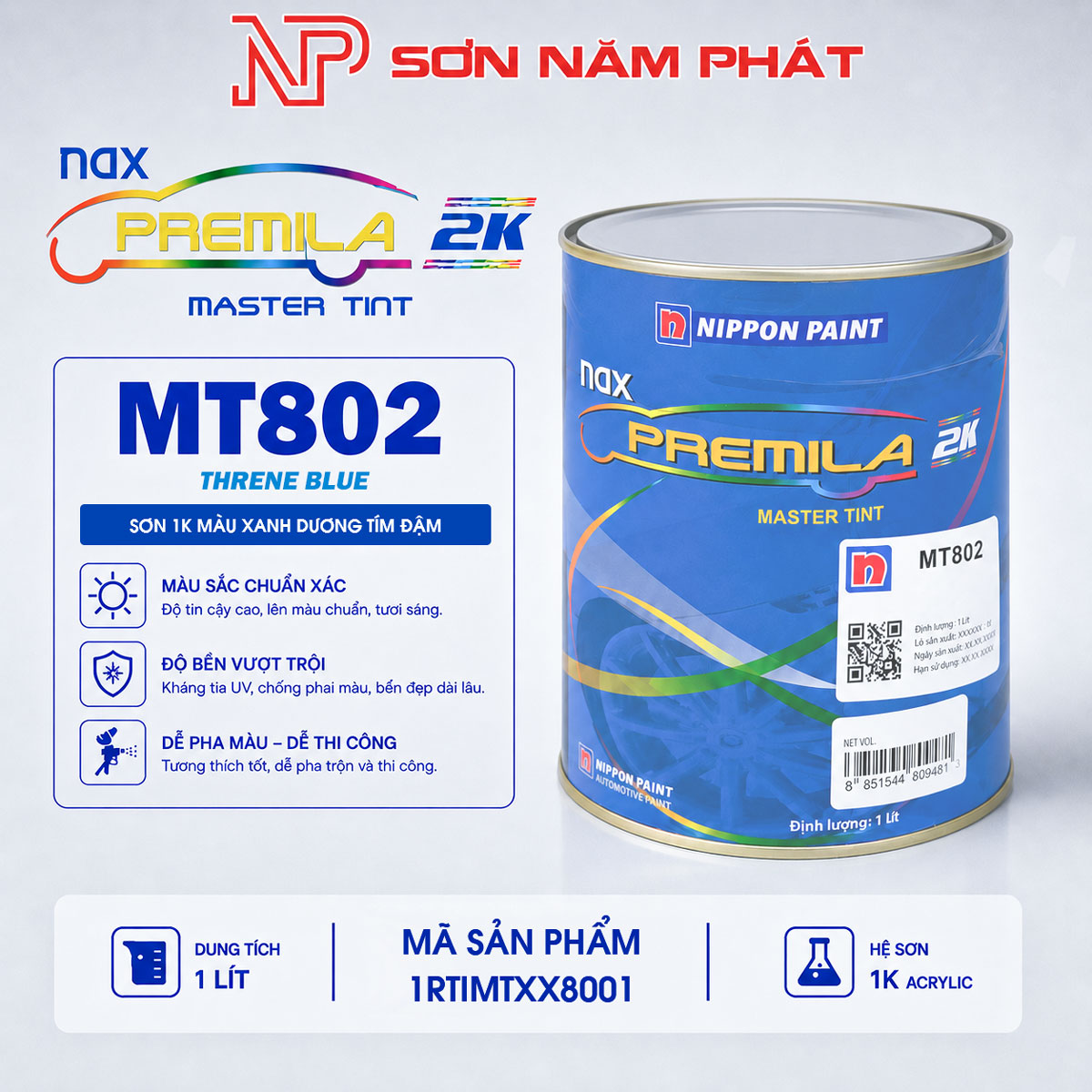Sơn Nippon Paint NAX Premila 1K MT802 (Threne Blue) – Màu Xanh Dương Tím Đậm Sơn Nippon Paint NAX Premila 1K MT802 (Threne Blue) – Màu Xanh Dương Tím Đậm