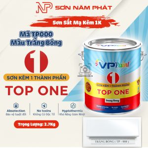 Sơn Sắt Mạ Kẽm 1K TOP ONE Mã TP000 – Màu Trắng Bóng | 2.7kg | VPPaint