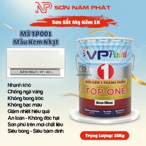 Sơn Sắt Mạ Kẽm 1K TOP ONE Mã TP001 – Màu Kem Nhạt | Thùng 18Kg | VPPaint