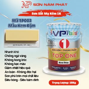 Sơn Sắt Mạ Kẽm 1K TOP ONE Mã TP002 – Màu Kem Đậm | Thùng 18Kg | VPPaint