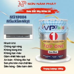 Sơn Sắt Mạ Kẽm 1K TOP ONE Mã TP004 – Màu Xám Nhạt | Thùng 18Kg | VPPaint