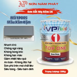 Sơn Sắt Mạ Kẽm 1K TOP ONE Mã TP005 – Màu Xám Đậm | Thùng 18Kg | VPPaint