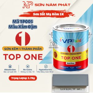 Sơn Sắt Mạ Kẽm 1K TOP ONE Mã TP005 – Màu Xám Đậm | 2,7Kg | VPPaint