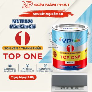 Sơn Sắt Mạ Kẽm 1K TOP ONE Mã TP006 – Màu Xám Ghi | 2,7Kg | VPPaint