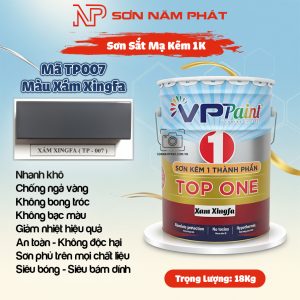 Sơn Sắt Mạ Kẽm 1K TOP ONE Mã TP007 – Màu Xám Xingfa | 18Kg | VPPaint