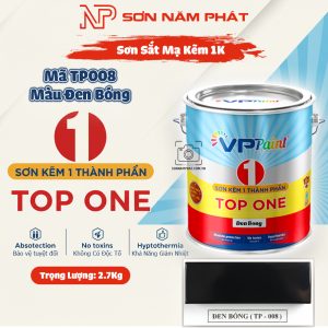 Sơn Sắt Mạ Kẽm 1K TOP ONE Mã TP008 – Màu Đen Bóng | 2,7Kg | VPPaint