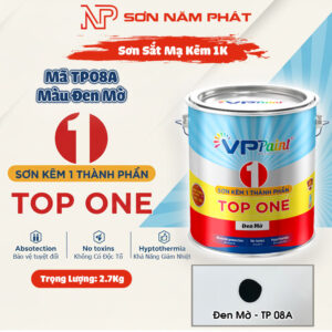 Sơn Sắt Mạ Kẽm 1K TOP ONE Mã TP08A – Màu Đen Mờ | 2.7Kg | VPPaint
