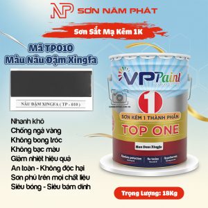 Sơn Sắt Mạ Kẽm 1K TOP ONE Mã TP010 – Màu Nâu Đậm Xingfa | 18Kg | VPPaint
