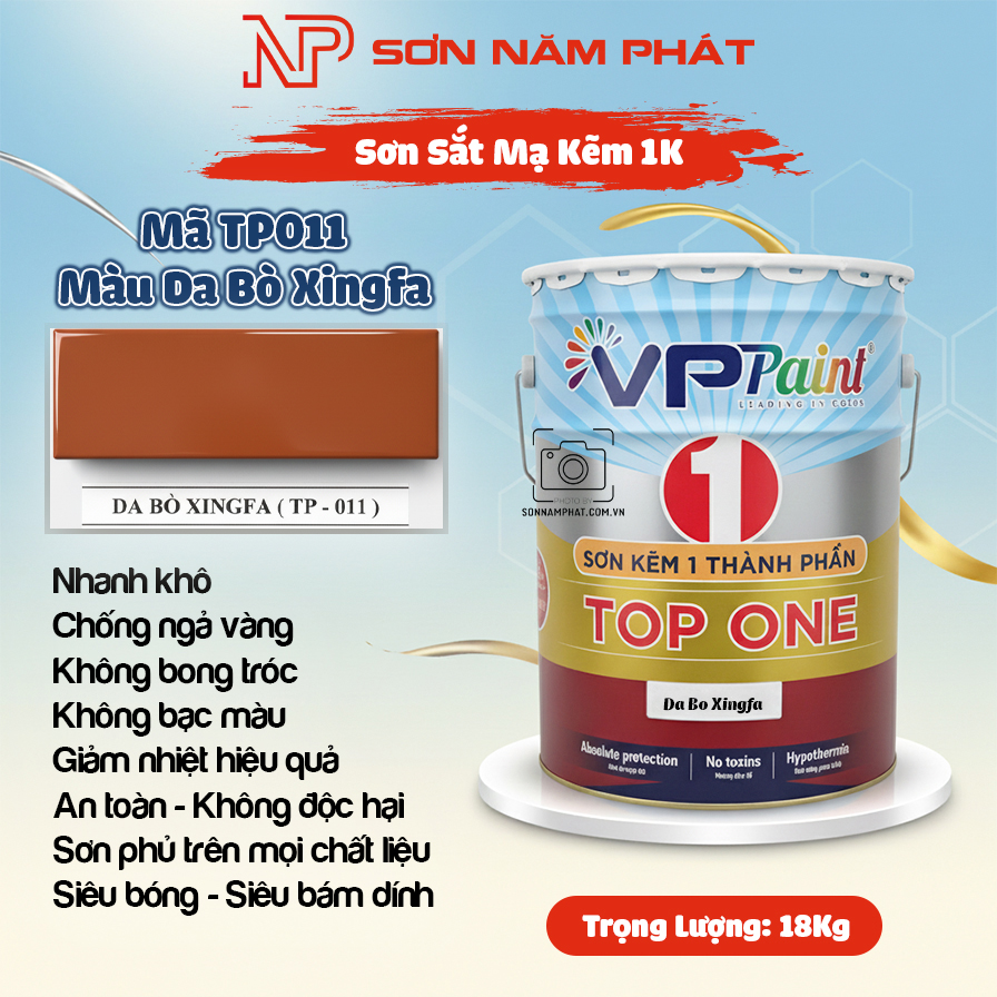 Sơn Sắt Mạ Kẽm 1K TOP ONE Mã TP011 – Màu Da Bò Xingfa | 18Kg | VPPaint Sơn Sắt Mạ Kẽm 1K TOP ONE Mã TP011 – Màu Da Bò Xingfa | 18Kg | VPPaint