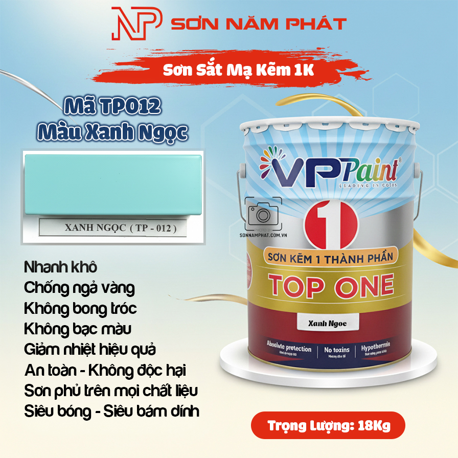 Sơn Sắt Mạ Kẽm 1K TOP ONE Mã TP012 – Màu Xanh Ngọc | 18Kg | VPPaint Sơn Sắt Mạ Kẽm 1K TOP ONE Mã TP012 – Màu Xanh Ngọc | 18Kg | VPPaint