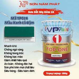 Sơn Sắt Mạ Kẽm 1K TOP ONE Mã TP014 – Màu Xanh Lá Đậm | 18Kg | VPPaint
