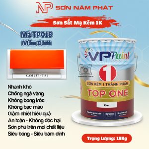Sơn Sắt Mạ Kẽm 1K TOP ONE Mã TP018 – Màu Cam | 18Kg | VPPaint