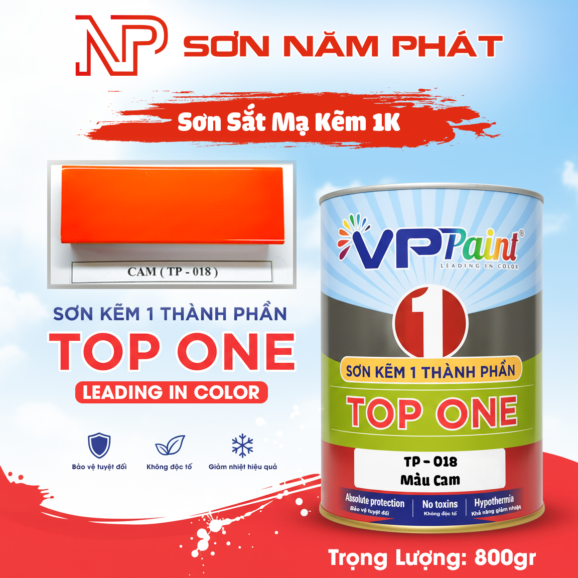 Sơn Tàu Thuyền 1K TP018 Màu Cam Viet Paint 800gr Sơn Tàu Thuyền 1K TP018 Màu Cam Viet Paint 800gr