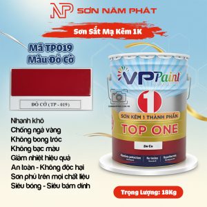 Sơn Sắt Mạ Kẽm 1K TOP ONE Mã TP019 – Màu Đỏ Cờ | 18Kg | VPPaint