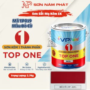 Sơn Sắt Mạ Kẽm 1K TOP ONE Mã TP019 – Màu Đỏ Cờ | 2.7Kg | VPPaint