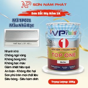Sơn Sắt Mạ Kẽm 1K TOP ONE Mã TP021 – Màu Nhũ Bạc | 18Kg | VPPaint
