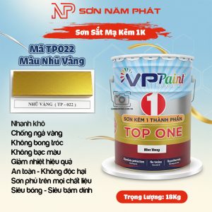 Sơn Sắt Mạ Kẽm 1K TOP ONE Mã TP022 – Màu Nhũ Vàng | 18Kg | VPPaint