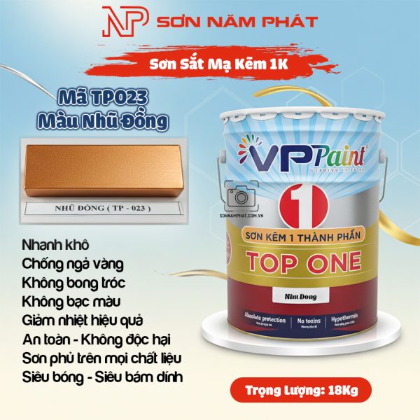 Sơn Sắt Mạ Kẽm 1K TOP ONE Mã TP023 – Màu Nhũ Đồng | 18Kg | VPPaint