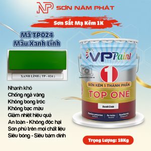 Sơn Sắt Mạ Kẽm 1K TOP ONE Mã TP024 – Màu Xanh Lính | 18Kg | VPPaint