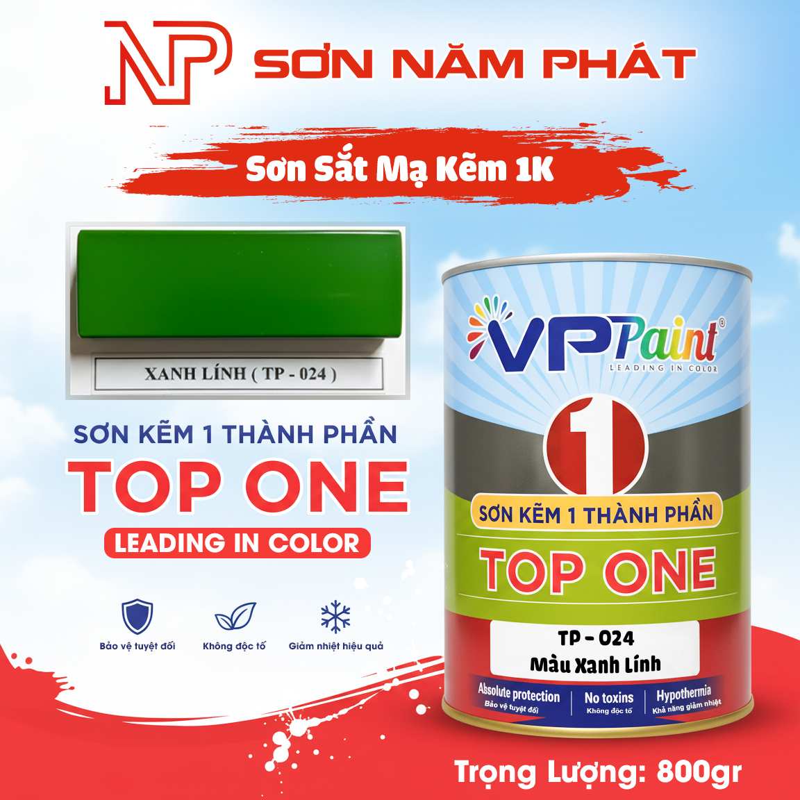 Sơn Tàu Thuyền 1K TP024 Màu Xanh Lính Việt Paint 800gr Sơn Tàu Thuyền 1K TP024 Màu Xanh Lính Việt Paint 800gr