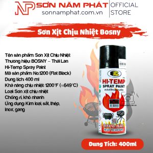 Sơn Xịt Chịu Nhiệt BOSNY HI-TEMP SPRAY PAINT No.1200 – Chống Rỉ, Chịu Nhiệt Cao Đến 649°C