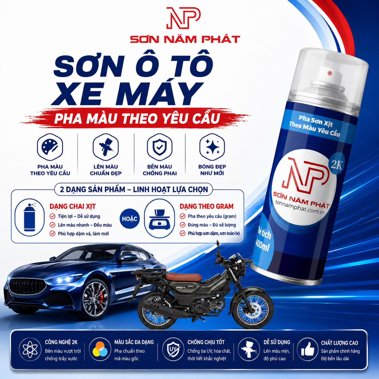 Sơn ô tô xe máy pha màu theo yêu cầu Sơn Năm Phát