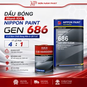 Combo Dầu Bóng Nhanh Khô Nippon Paint GEN 686 Kèm Chất Đóng Rắn D-20 – Bộ 5 Lít Chính Hãng