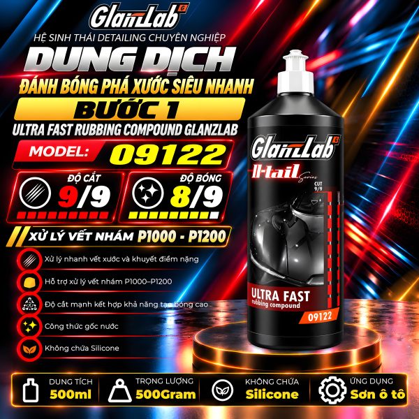 Dung Dịch Đánh Bóng Phá Xước Siêu Nhanh Bước 1 – Ultra Fast Rubbing Compound GlanzLab Model 09122 (500ml) | Thay Thế 3M 36057 & 36060