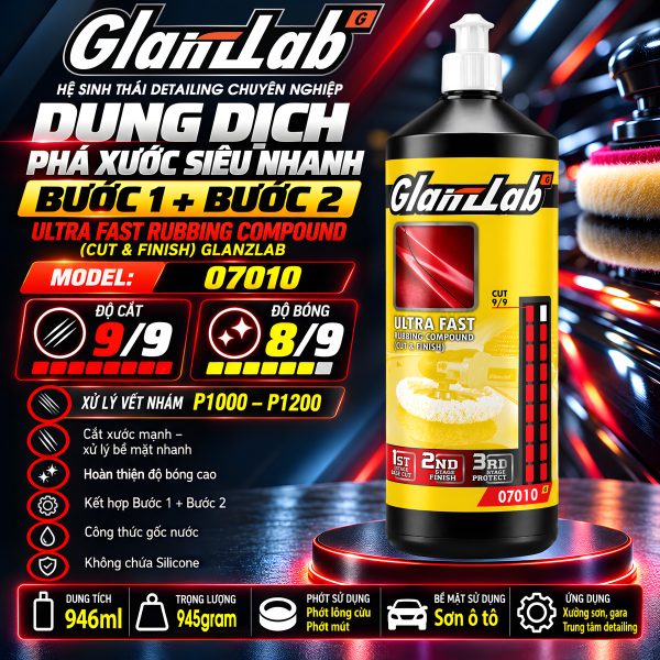 Dung Dịch Phá Xước Siêu Nhanh Bước 1 + Bước 2 – Ultra Fast Rubbing Compound (Cut & Finish) Glanzlab Model 07010 (946ml) | Thay Thế FARECLA G3 PREMIUM