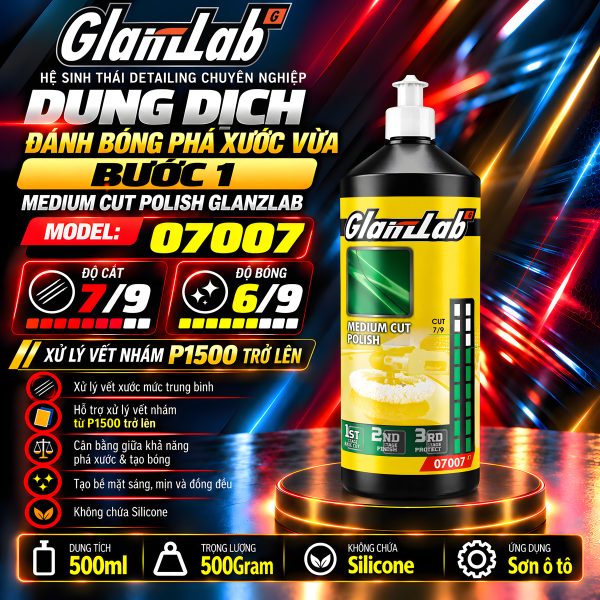 Dung Dịch Đánh Bóng Phá Xước Vừa Bước 1 – Medium Cut Polish GlanzLab Model 07007 (500ml) | Thay Thế MENZERNA 2500