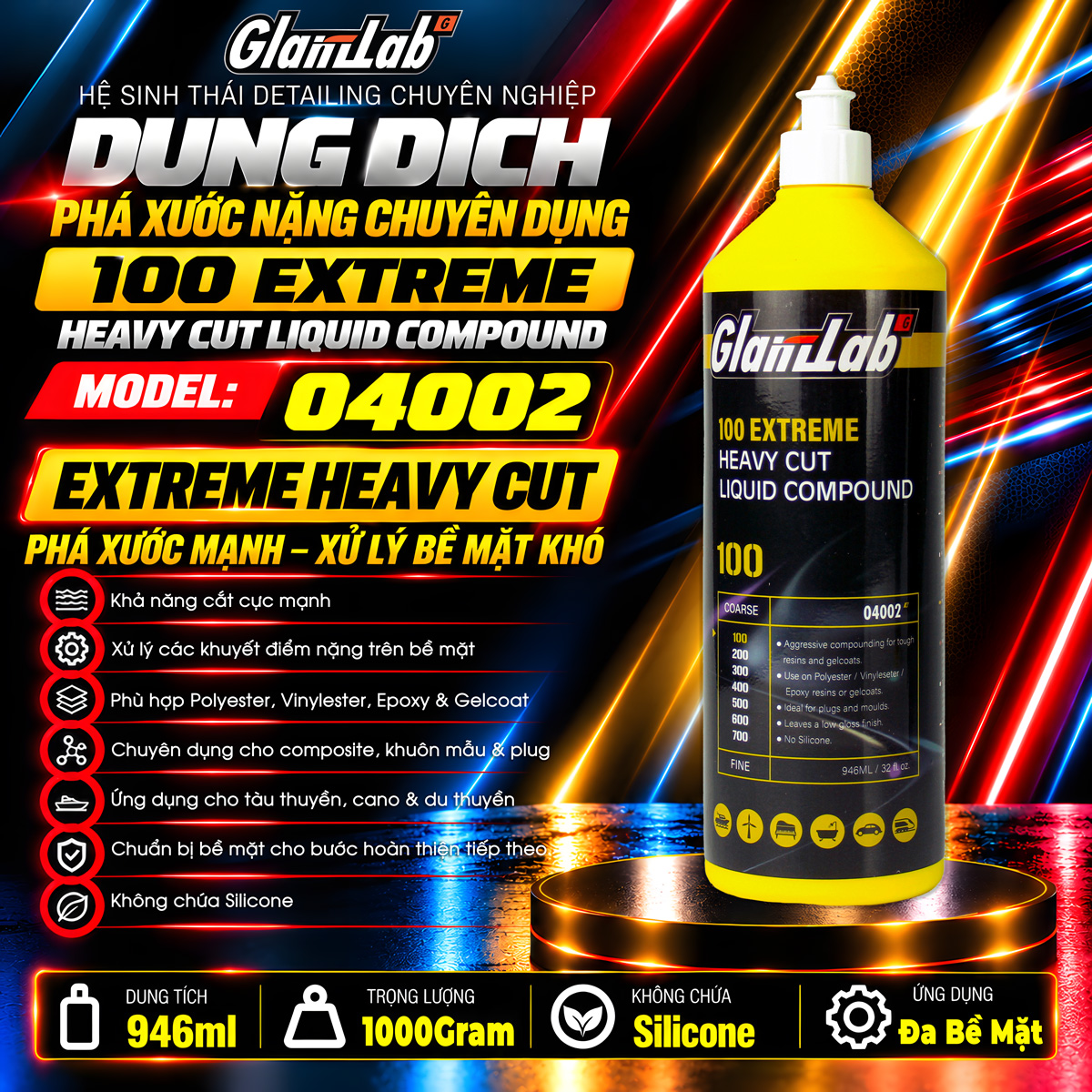 Dung dịch phá xước nặng GlanzLab 04002 946ml thay thế Farecla Profile 100 Extra Heavy Cut Paste Compound Dung dịch phá xước nặng GlanzLab 04002 946ml thay thế Farecla Profile 100 Extra Heavy Cut Paste Compound