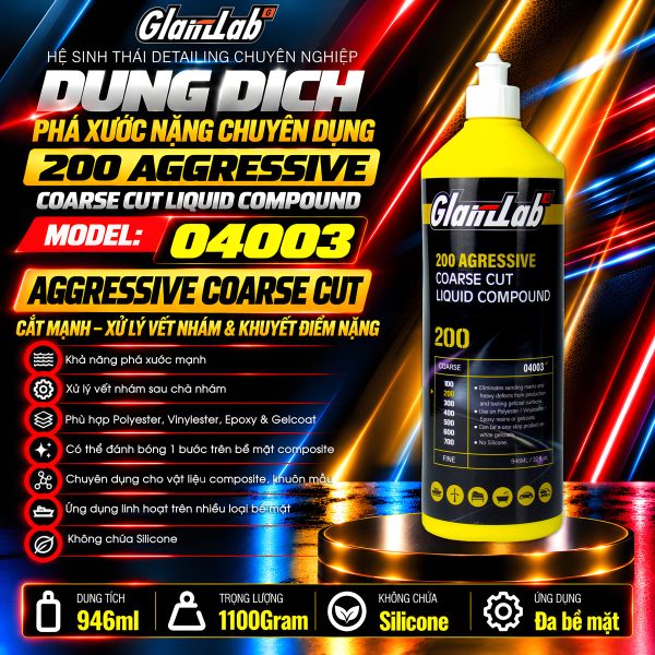 Dung Dịch Phá Xước Nặng GlanzLab 200 Aggressive Coarse Cut Liquid Compound 04003 946ml | Thay Thế Farecla Profile 200 Select
