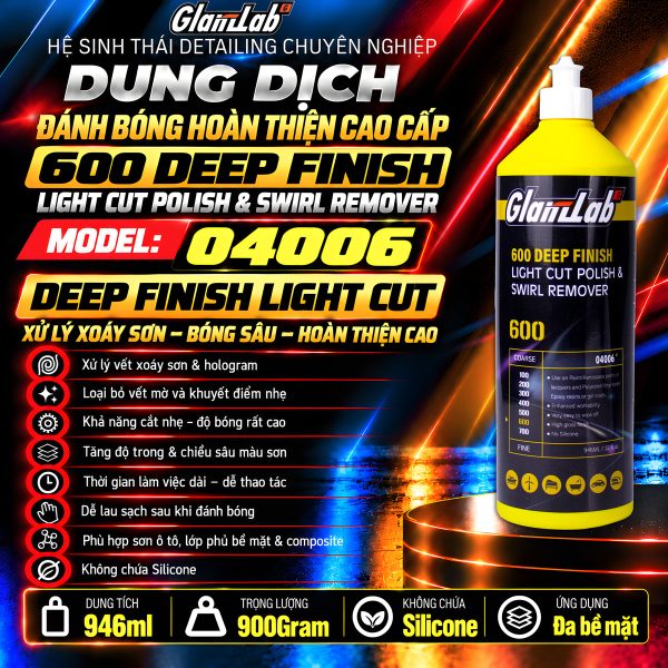 Dung Dịch Đánh Bóng Hoàn Thiện GlanzLab 600 Deep Finish Light Cut Polish & Swirl Remover 04006 946ml | Thay Thế Farécla Profile 700